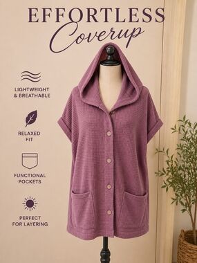 Hooded Waffle Knit Coverup in Mauve